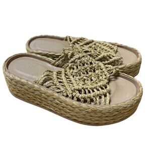 Paloma Barcelo NWOB Galma Raffia Platform Slide Sandal Natural Size 38 (US 8)